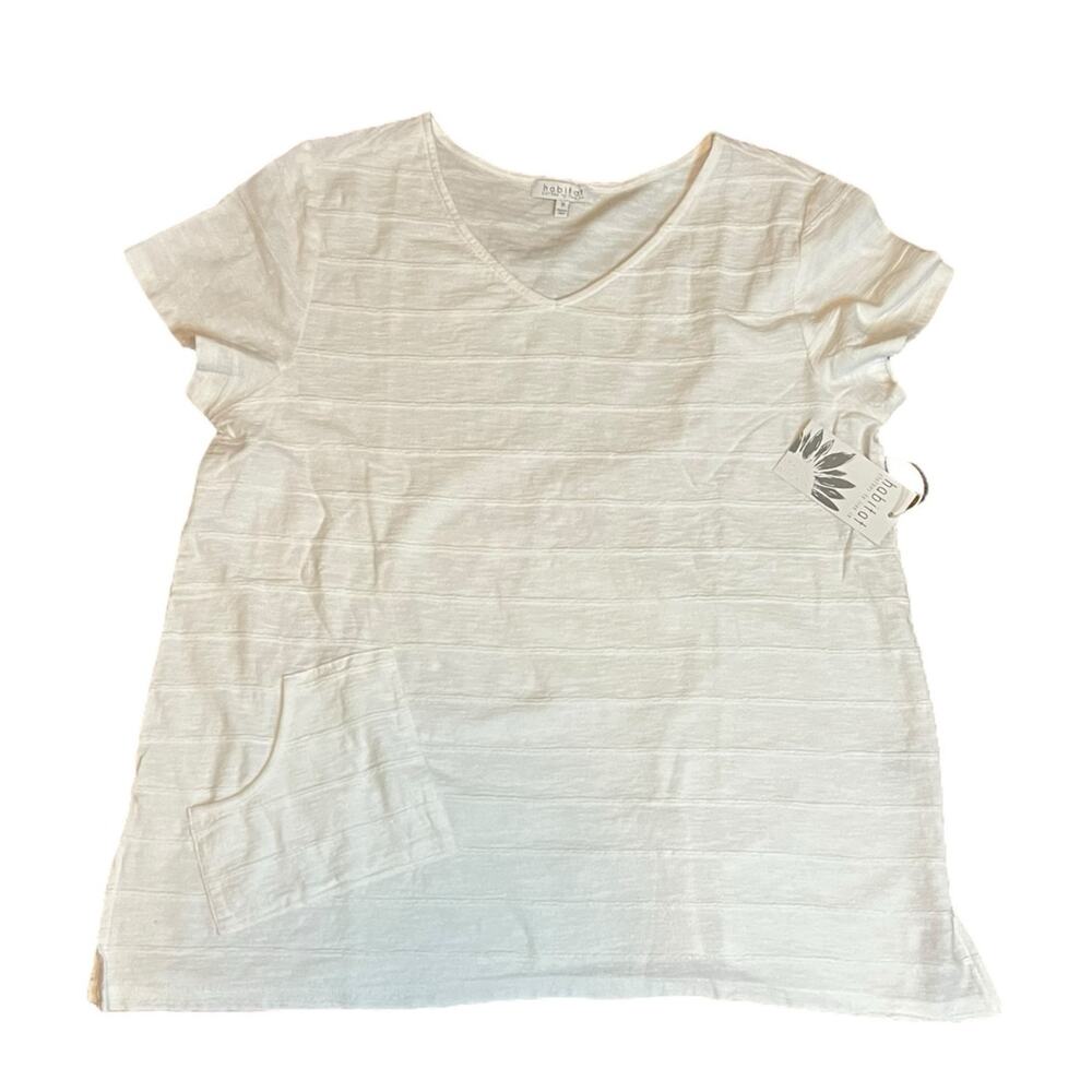Habitat Textured Short Sleeve White V Neck T Shirt with pocket 16438